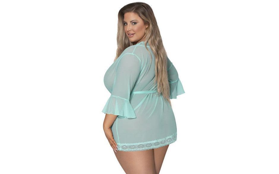 Robe with Lace Trim Turquoise - Naughty by Nature Adult Store