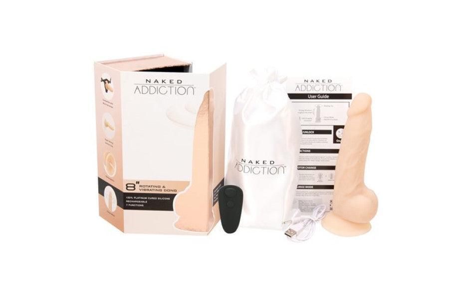Rotating 8in Vibrating Dildo w Remote Vanilla - Adult Toys