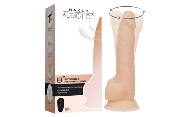 Rotating 8in Vibrating Dildo w Remote Vanilla - Naughty by Nature Adult Store