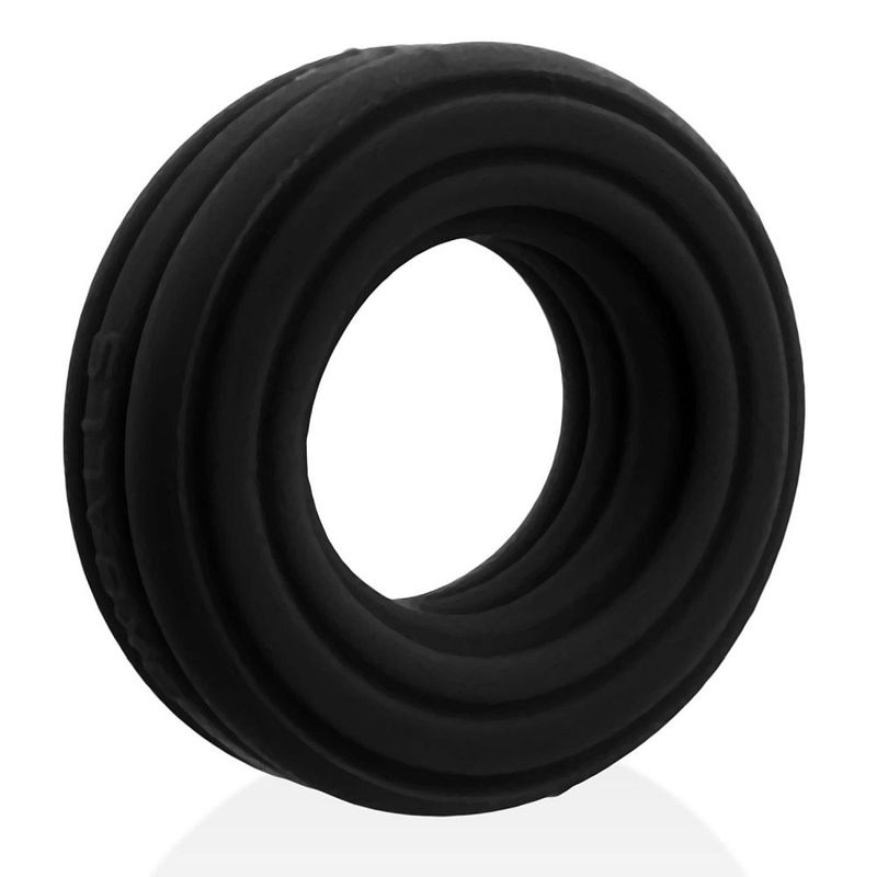 Roto Grooved Gripper Ribbed Cockring Black - Adult Toys