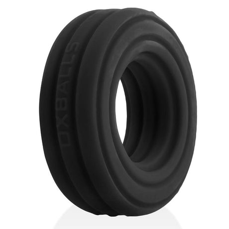 Roto Grooved Gripper Ribbed Cockring Black - Adult Toys