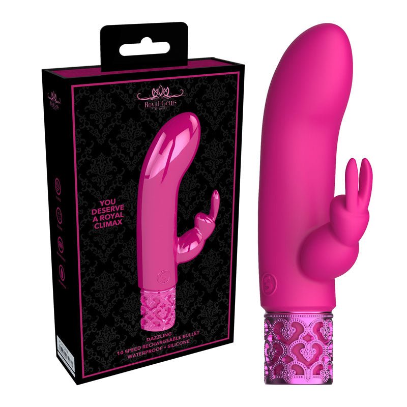 ROYAL GEMS Dazzling - Silicone Rechargeable Bullet - Pink 12 cm USB Rechargeable Bullet - BULLETS & EGGS