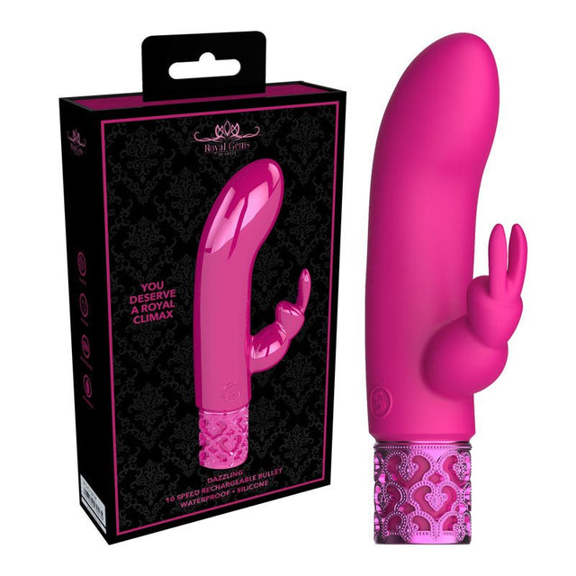 ROYAL GEMS Dazzling - Silicone Rechargeable Bullet - Pink 12 cm USB Rechargeable Bullet - BULLETS & EGGS