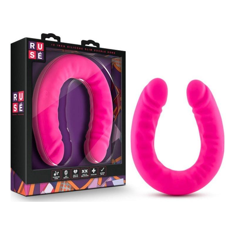 Ruse Silicone Slim 18in Hot Pink Double Dong - Adult Toys