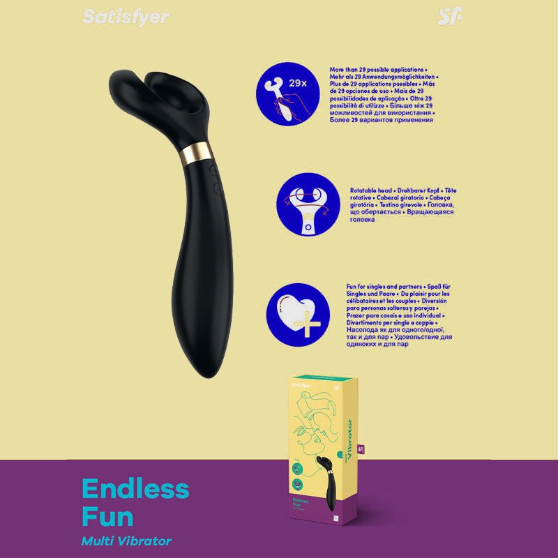 Satisfyer Endless Fun - Black 23.5 cm USB Rechargeable Stimulator - STIMULATORS - PREMIUM