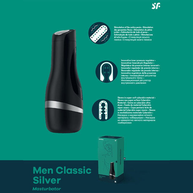 Satisfyer Men Classic - Black/Silver Stroker - MASTURBATORS - PREMIUM