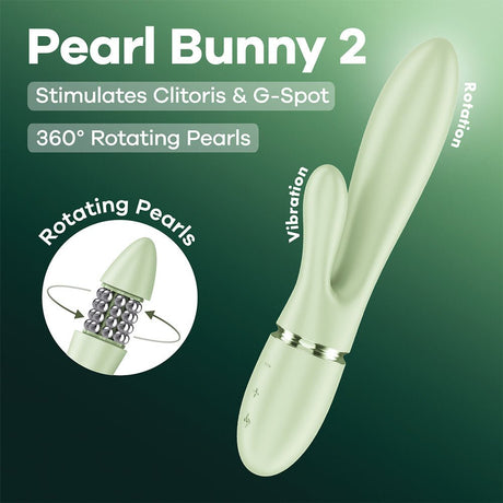 Satisfyer Pearl Bunny Two Rechargeable Rabbit Vibrator Light Green - VIBRATORS-PREMIUM