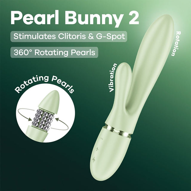 Satisfyer Pearl Bunny Two Rechargeable Rabbit Vibrator Light Green - VIBRATORS-PREMIUM