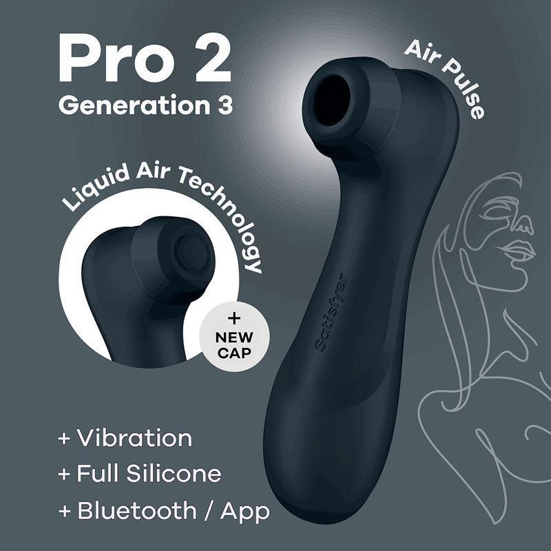 Satisfyer Pro 2 Generation 3 with App Control - Dark Grey Touch - Free USB - Rechargeable Clitoral Stimulator - AIR PULSATION - PREMIUM