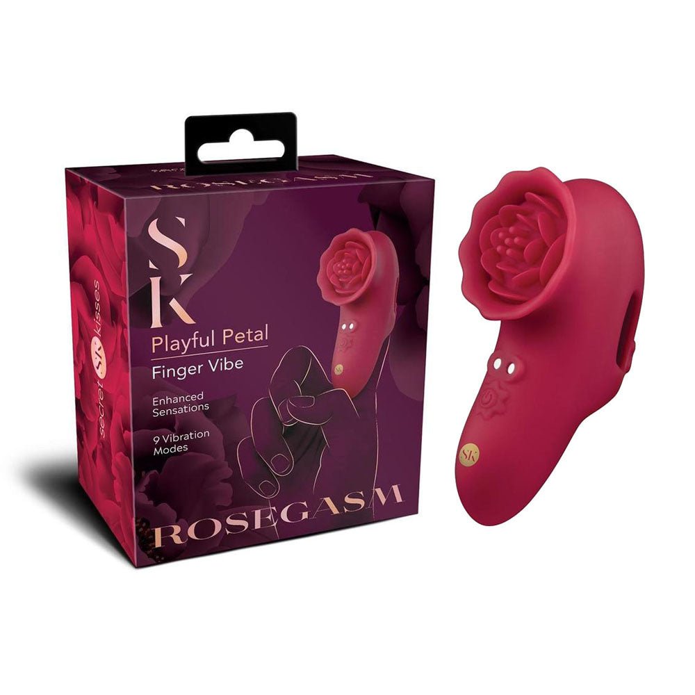 Secret Kisses RoseGasm Playful Petal Red USB Rechargeable Finger Stimulator - STIMULATORS