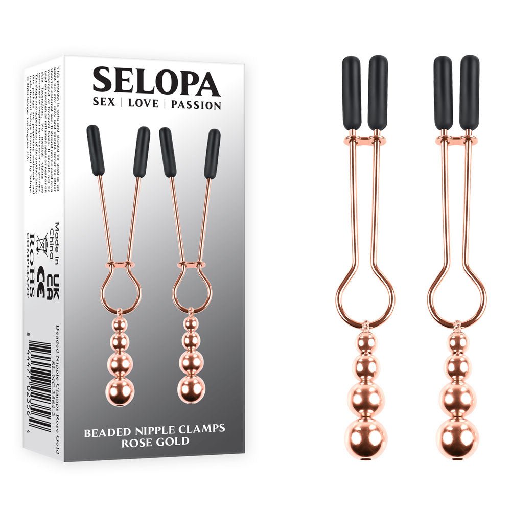 Selopa BEADED NIPPLE CLAMPS - Rose Gold - Rose Gold Nipple Clamps - Set of 2 - BONDAGE - TOYS