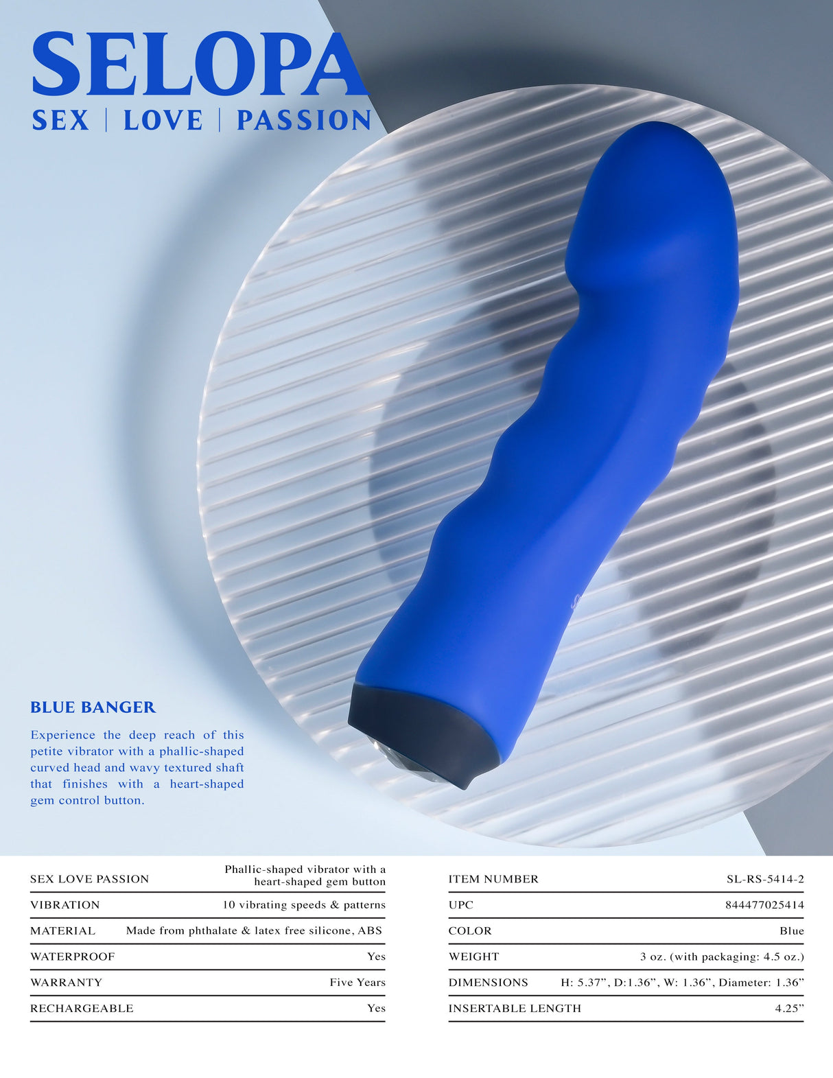 Selopa BLUE BANGER - Blue 13.6 cm USB Rechargeable Vibrator - VIBRATORS