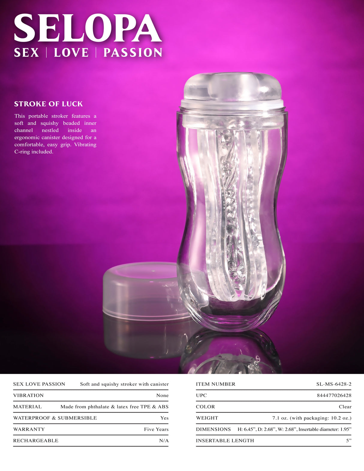 Selopa STROKE OF LUCK - Clear Stroker - MASTURBATORS