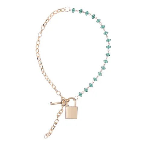 Sex and Mischief Indica Crystal Day Collar Gold Emerald Lockable Collar - BONDAGE - TOYS