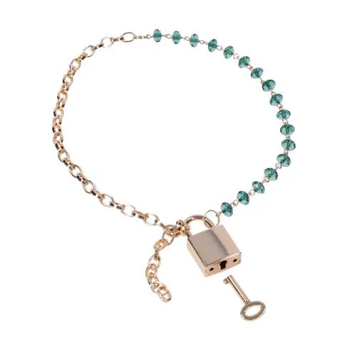 Sex and Mischief Indica Crystal Day Collar Gold Emerald Lockable Collar - BONDAGE - TOYS