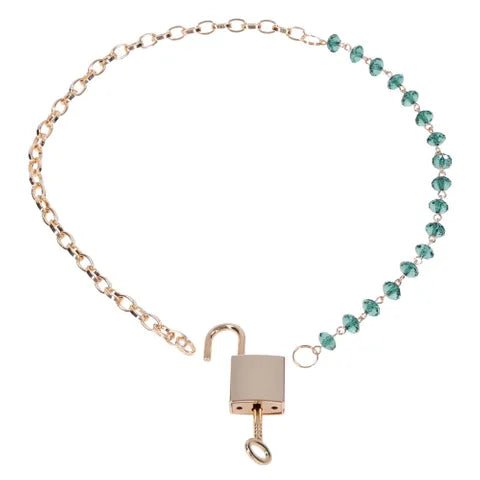 Sex and Mischief Indica Crystal Day Collar Gold Emerald Lockable Collar - BONDAGE - TOYS