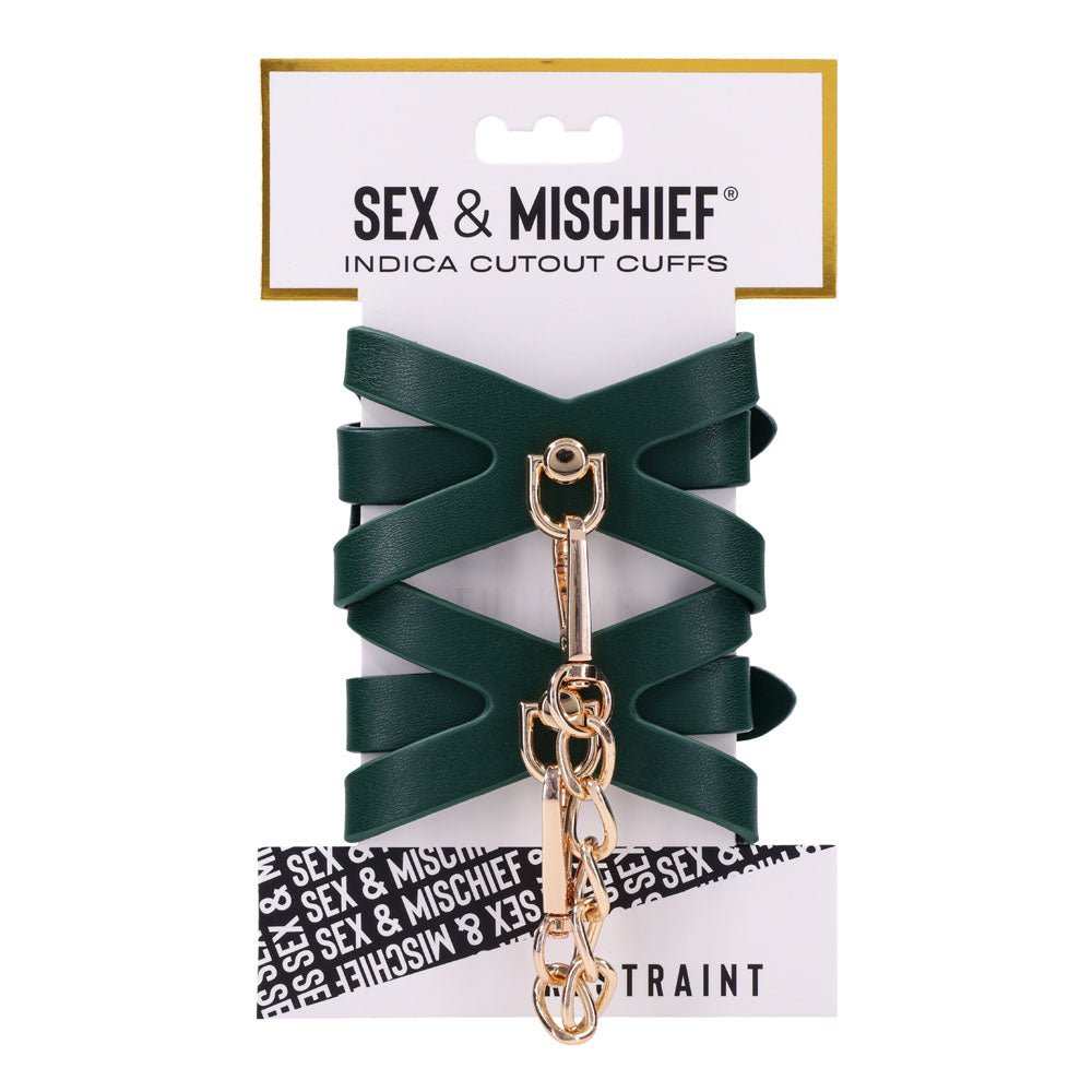 Sex And Mischief Indica Cutout Cuffs Green Gold Restraints - BONDAGE - TOYS