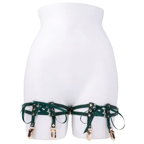 Sex And Mischief Indica Laced Up Garters Green Gold Set Of 2 - BONDAGE - TOYS