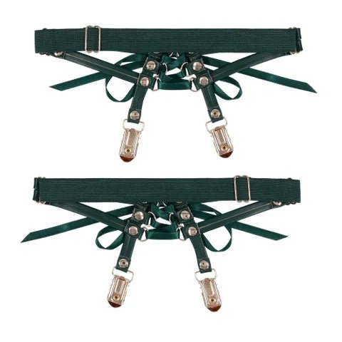 Sex And Mischief Indica Laced Up Garters Green Gold Set Of 2 - BONDAGE - TOYS