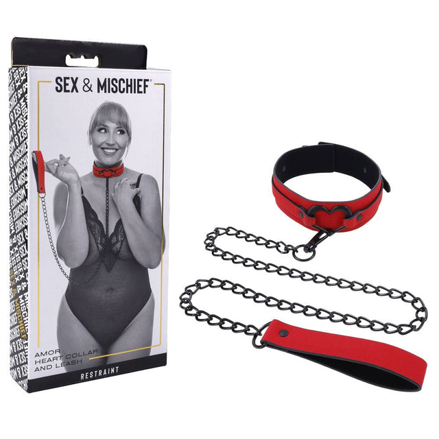 Sex & Mischief Amor Collar and Leash - Red Restraint - BONDAGE - TOYS