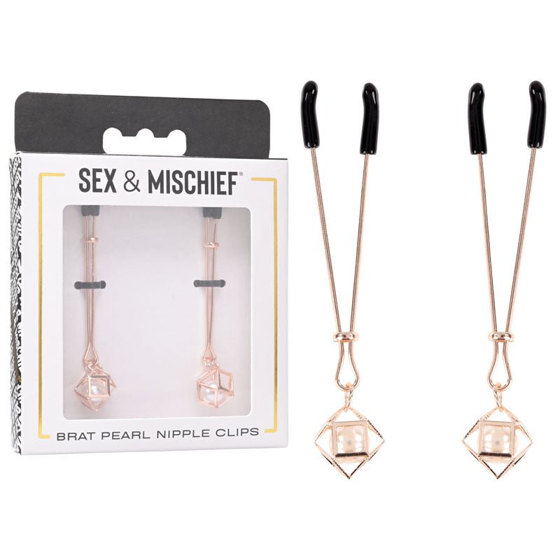 Sex & Mischief Brat Pearl Nipple Clips - Rose Gold - Set of 2 - BONDAGE - TOYS