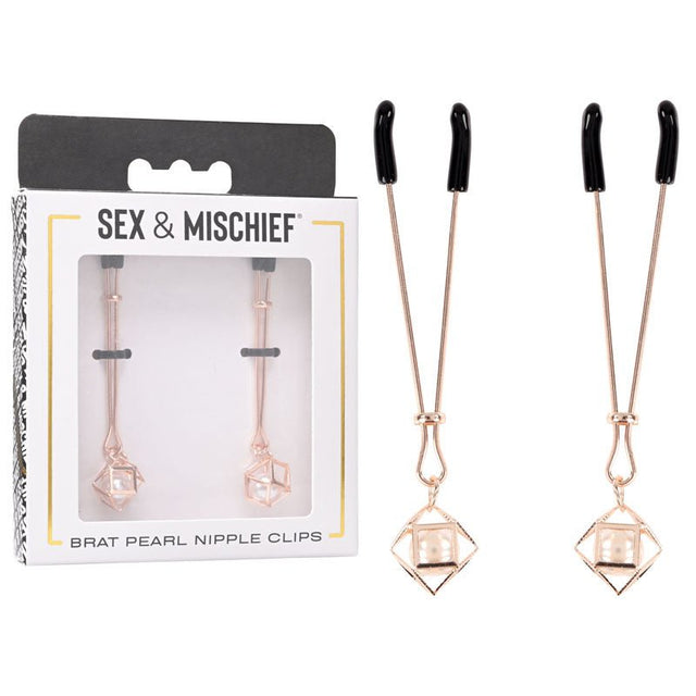Sex & Mischief Brat Pearl Nipple Clips - Rose Gold - Set of 2 - BONDAGE - TOYS