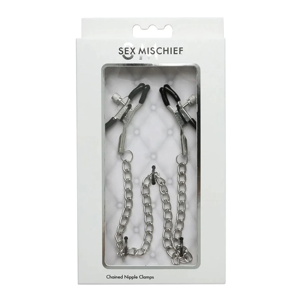 Sex & Mischief Chained Nipple Clamps | Adjustable Nickel - Free Toy - BONDAGE - TOYS