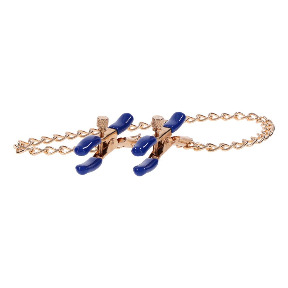 Sex & Mischief Cougar Chained Nipple Clamps - Gold - BONDAGE - TOYS