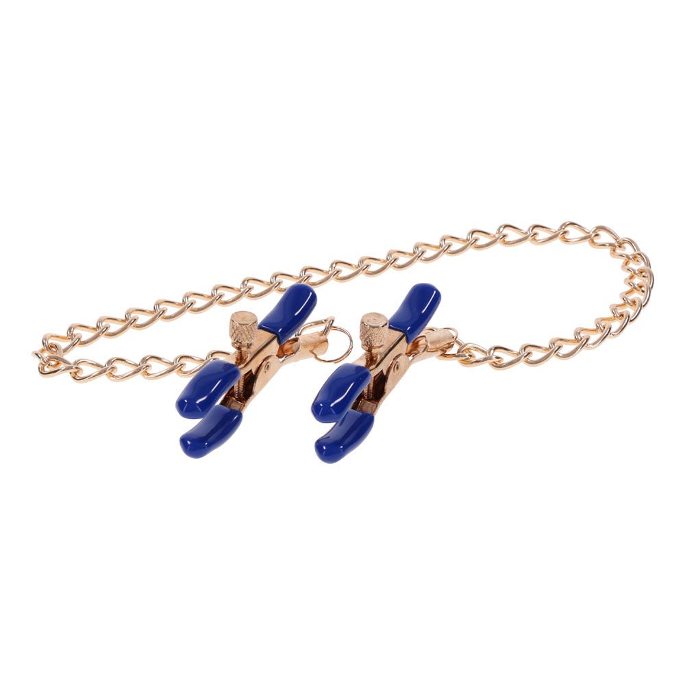 Sex & Mischief Cougar Chained Nipple Clamps - Gold - BONDAGE - TOYS