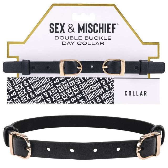 Sex & Mischief Double Buckle Day Collar - Black Collar - BONDAGE - TOYS