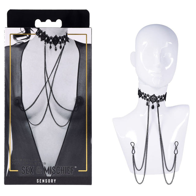 Sex & Mischief Lace Collar with Nipple Ties - BONDAGE - TOYS