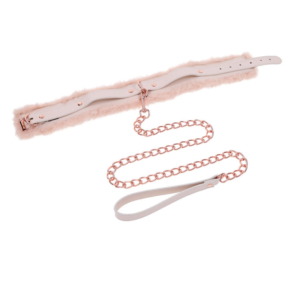 Sex & Mischief Peaches n CreaMe Fur Collar & Leash - Peach - BONDAGE - TOYS