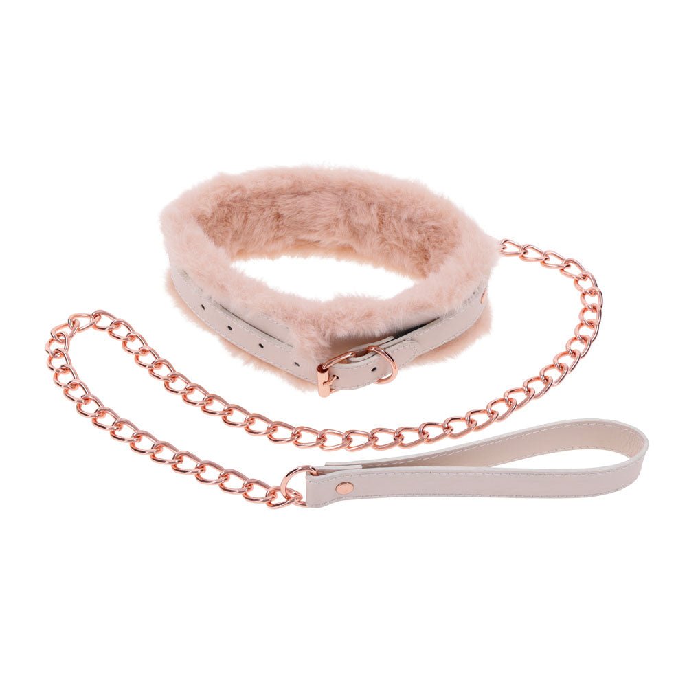 Sex & Mischief Peaches n CreaMe Fur Collar & Leash - Peach - BONDAGE - TOYS