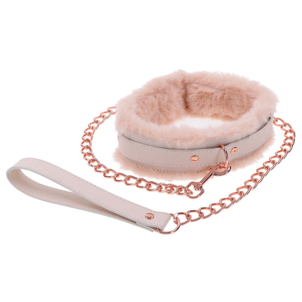 Sex & Mischief Peaches n CreaMe Fur Collar & Leash - Peach - BONDAGE - TOYS