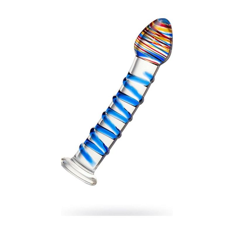 Sexus Glass Dildo Blue Swirls 18cm - Adult Toys