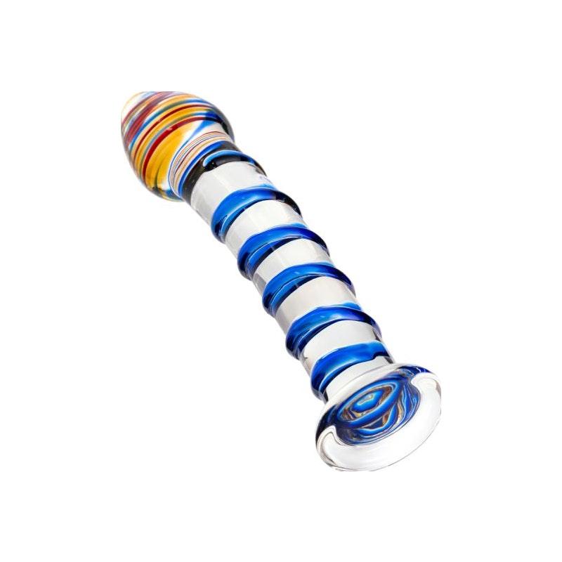 Sexus Glass Dildo Blue Swirls 18cm - Adult Toys