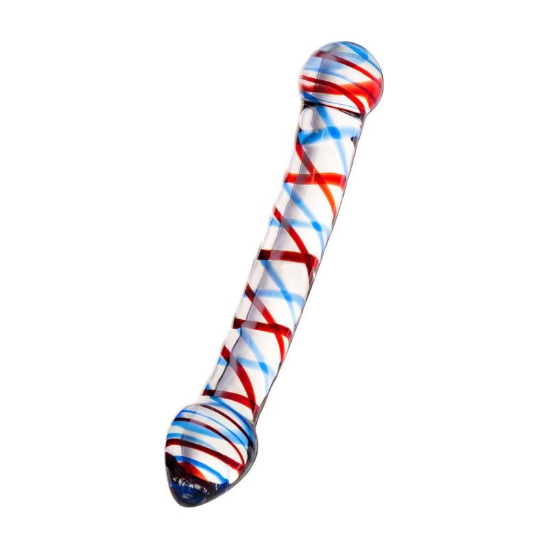 Sexus Glass Dildo Curved Blue/Red 20 cm - Adult Toys