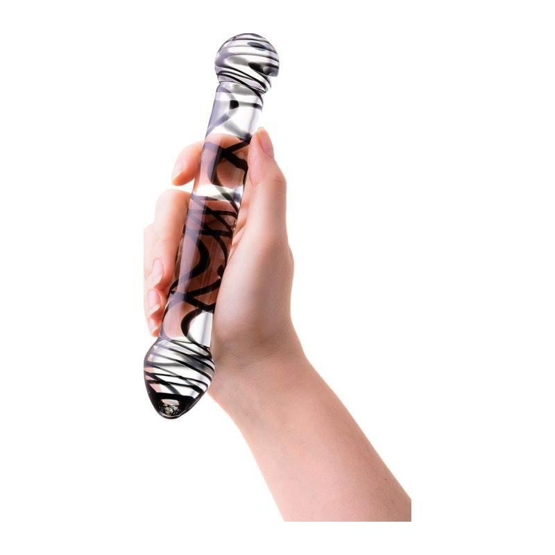 Sexus Glass Dildo Duo Black Swirl 20.5cm - Adult Toys