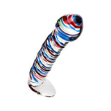 Sexus Glass Dildo Stripes w Base Blue/Red 16cm - Adult Toys