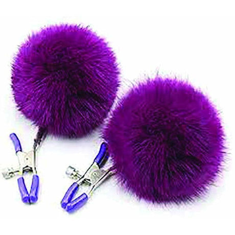 Sexy AF - Clamp Couture Purple Puff Balls - Purple Puff Balls Nipple Clamps - Naughty by Nature Adult Store