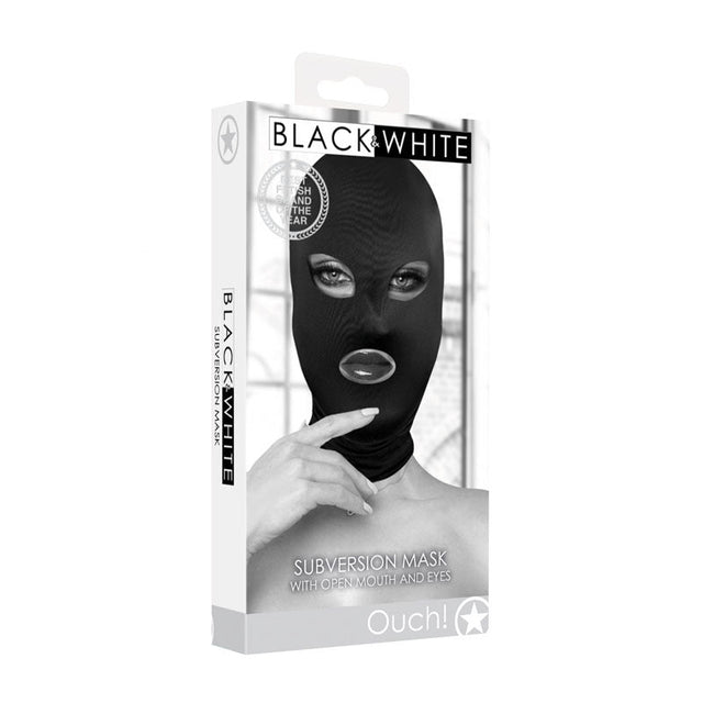 Shots Toys OUCH! Subversion Mask – Spandex Open Mouth Hood | Black - BONDAGE - TOYS