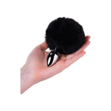 Silver Metal Anal Plug Small w Black Tail - Adult Toys