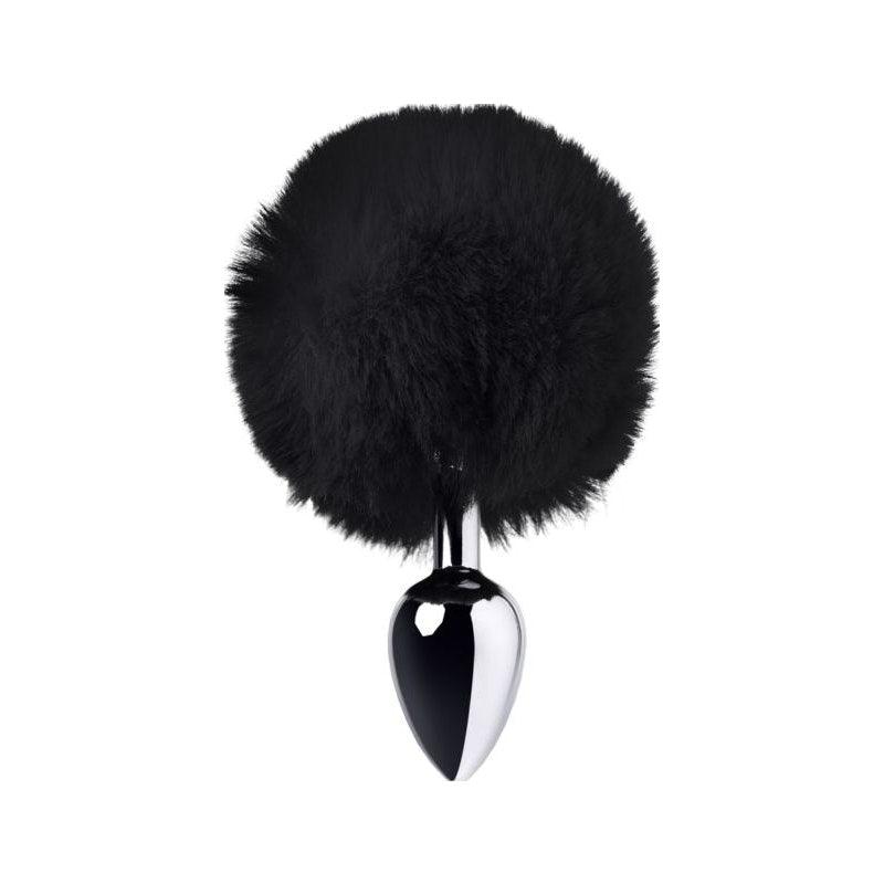 Silver Metal Anal Plug Small w Black Tail - Adult Toys