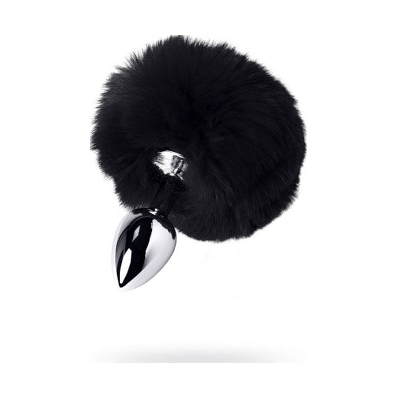 Silver Metal Anal Plug Small w Black Tail - Adult Toys