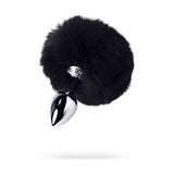 Silver Metal Anal Plug Small w Black Tail - Adult Toys