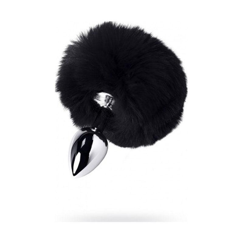 Silver Metal Anal Plug Small w Black Tail - Adult Toys