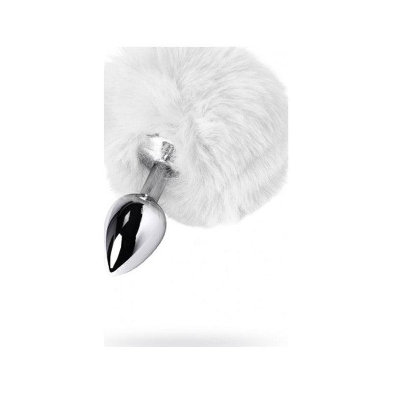 Silver Metal Anal Plug Small w White Tail - Adult Toys