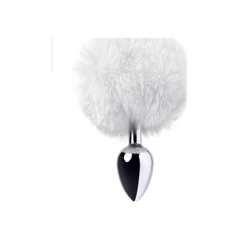 Silver Metal Anal Plug Small w White Tail - Adult Toys