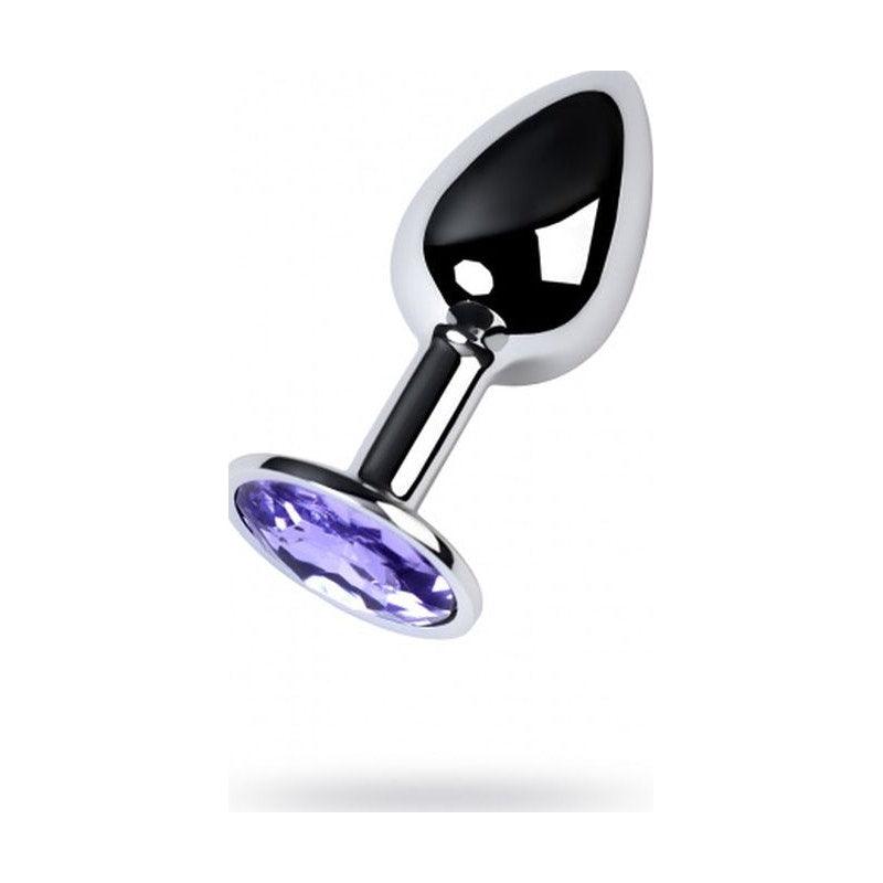Silver Metal Anal Plug w Amethyst Crystal Small - Adult Toys
