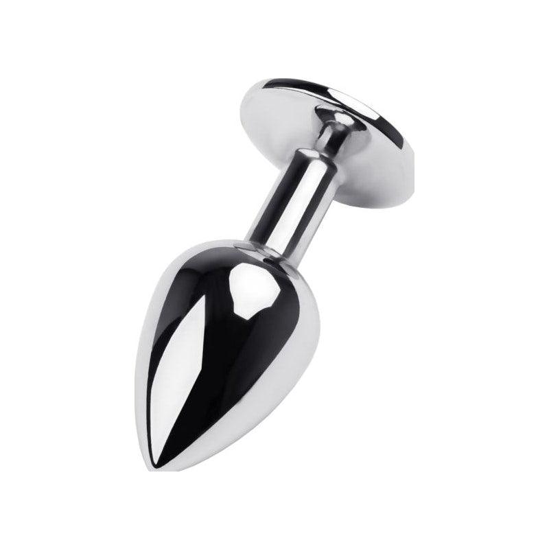 Silver Metal Anal Plug w Black Gem Small - Naughty by Nature Adult Store